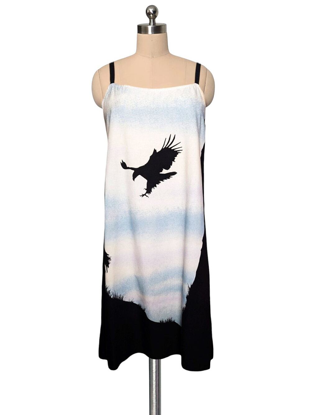 VINTAGE Cool Festival FASHION Eagle Bird Art Print Jumper Dress L XL